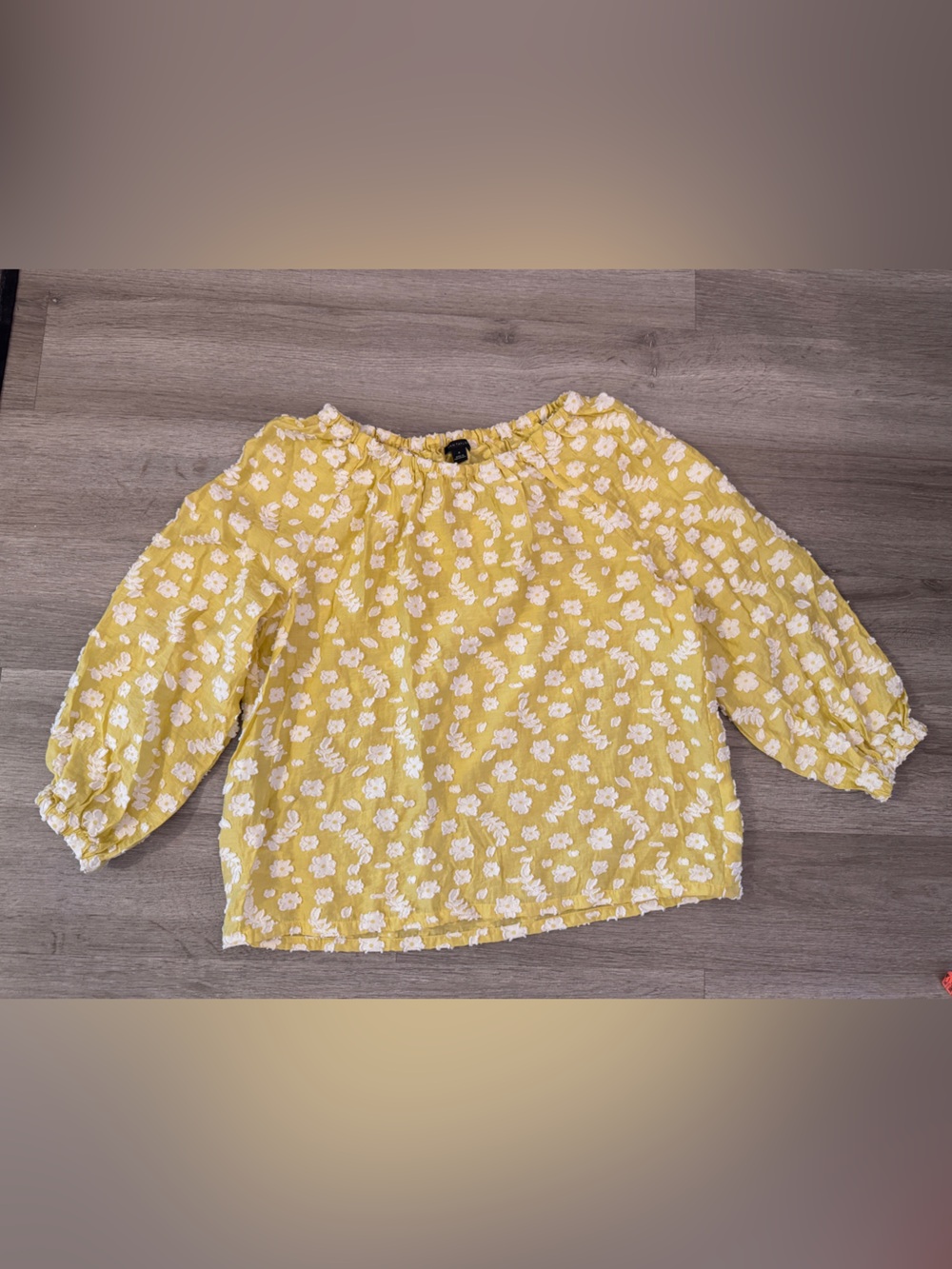 Ann Taylor Yellow Floral Puff-Sleeve Blouse